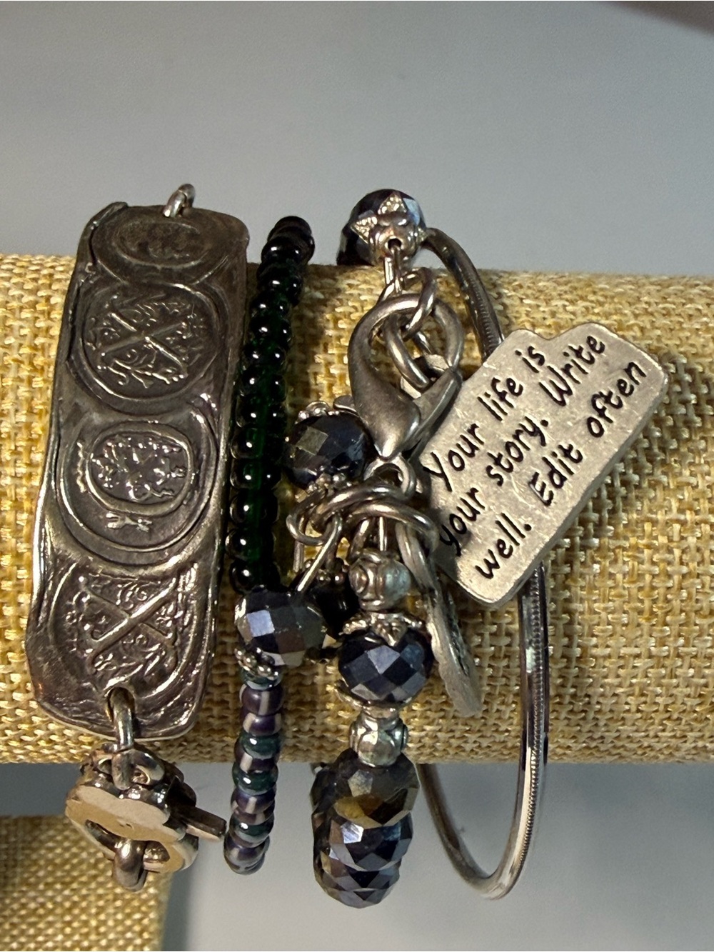 Curated Silver-Tone Bracelet Stack Inspo Charm - Your Life Is Your Story B12